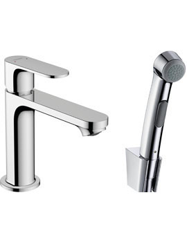 Rebris S Single lever basin mixer 110 with bidette hand shower and shower hose 160 cm without waste 
