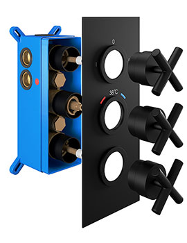 Abacus EMOTION Cross Handle Thermo Shower Mixer 3 Way - Matt Black